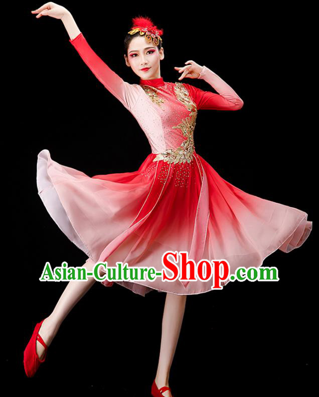 Chinese Modern Dance Clothing Chorus Group Red Dress Women Opening Dance Costume