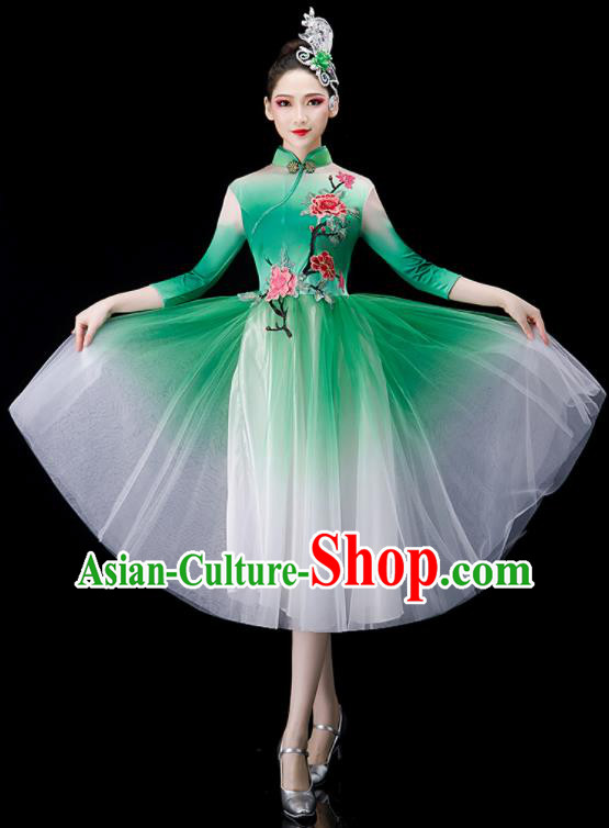 Chinese Modern Dance Clothing Opening Dance Green Dress Women Group Chorus Costume