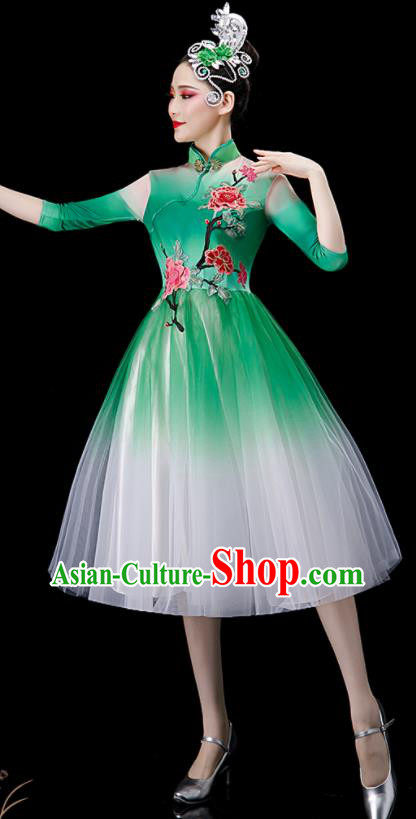 Chinese Modern Dance Clothing Opening Dance Green Dress Women Group Chorus Costume