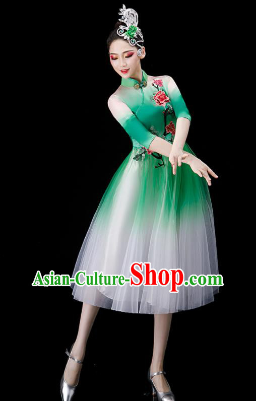 Chinese Modern Dance Clothing Opening Dance Green Dress Women Group Chorus Costume