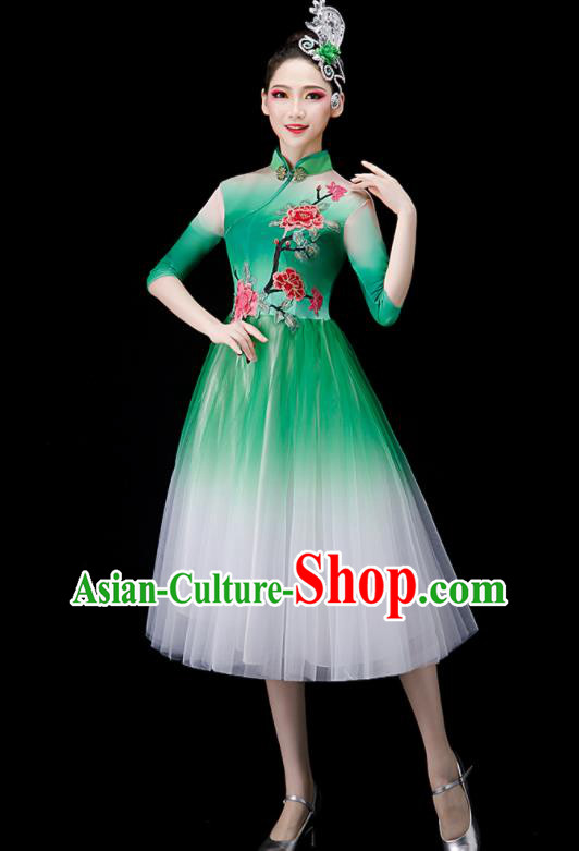 Chinese Modern Dance Clothing Opening Dance Green Dress Women Group Chorus Costume