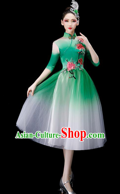 Chinese Modern Dance Clothing Opening Dance Green Dress Women Group Chorus Costume