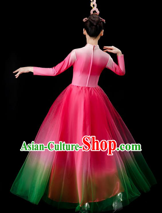 Chinese Women Group Dance Costume Modern Dance Clothing Opening Dance Megenta Dress