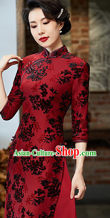Chinese Aodai Qipao Traditional Cheongsam Lace Dress