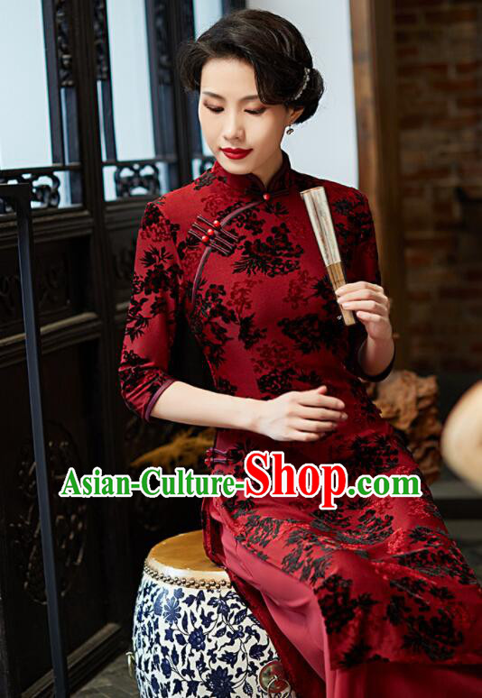 Chinese Aodai Qipao Traditional Cheongsam Lace Dress