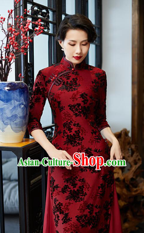 Chinese Aodai Qipao Traditional Cheongsam Lace Dress