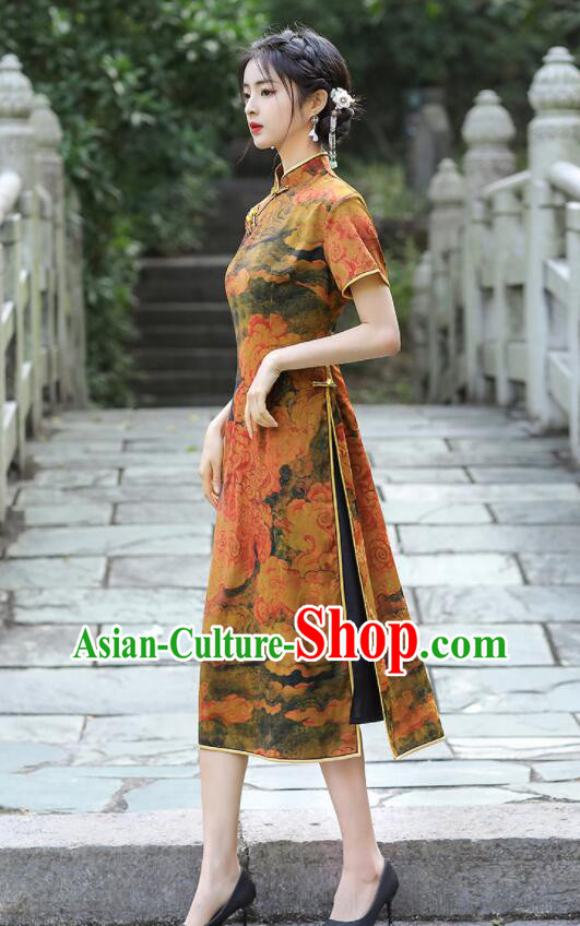 Chinese Traditional Dress Gambiered Guangdong Gauze Cheongsam Aodai Qipao