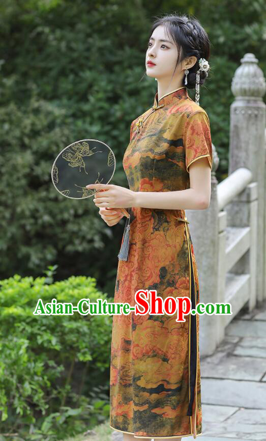 Chinese Traditional Dress Gambiered Guangdong Gauze Cheongsam Aodai Qipao