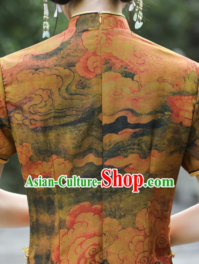 Chinese Traditional Dress Gambiered Guangdong Gauze Cheongsam Aodai Qipao