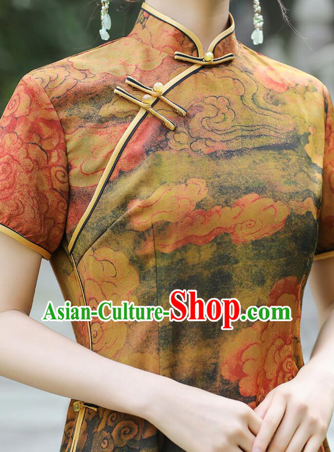 Chinese Traditional Dress Gambiered Guangdong Gauze Cheongsam Aodai Qipao