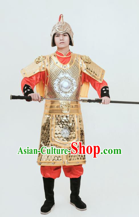 Chinese Ancient General Armor Tang Dynasty Soldier Traditional Golden Armour Set
