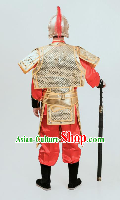 Chinese Ancient General Armor Tang Dynasty Soldier Traditional Golden Armour Set