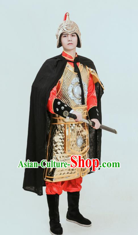 Chinese Ancient General Armor Tang Dynasty Soldier Traditional Golden Armour Set