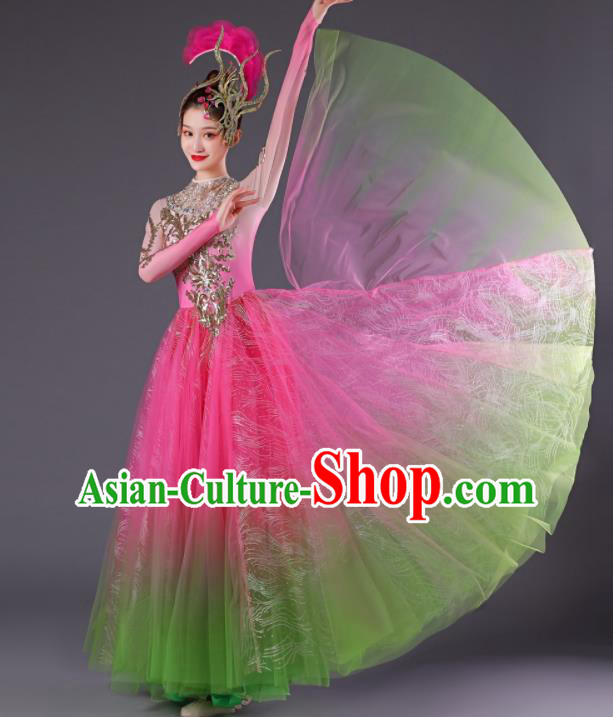 Chinese Modern Dance Costume Spring Festival Gala Opening Dance Clothing Women Group Dance Pink Dress