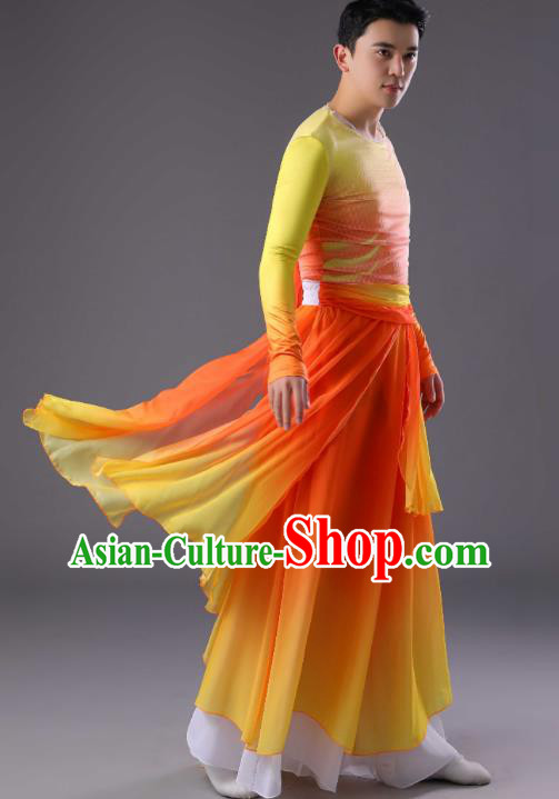 Chinese Men Drum Dance Orange Outfit Classical Dance Costume Spring Festival Gala Dance Clothing