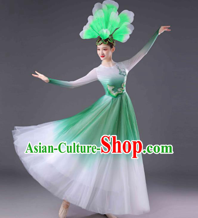 Chinese Women Group Dance Green Dress Modern Dance Costume Spring Festival Gala Opening Dance Clothing