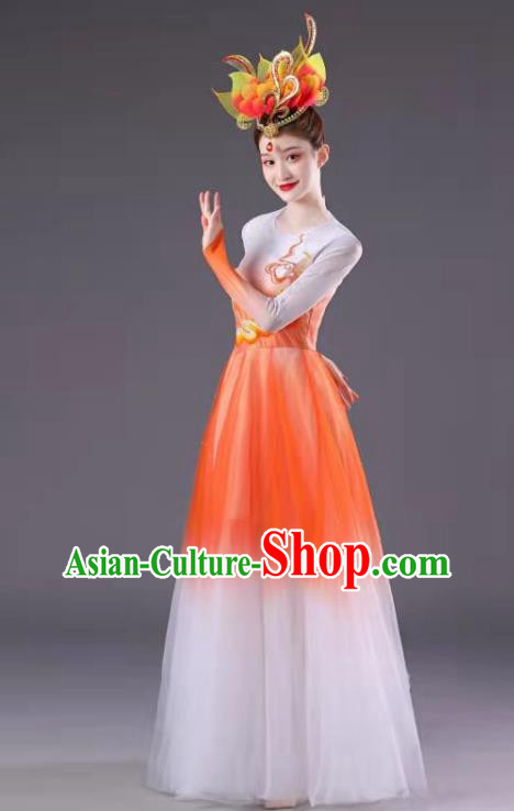 Chinese Spring Festival Gala Opening Dance Clothing Women Group Dance Orange Dress Modern Dance Costume
