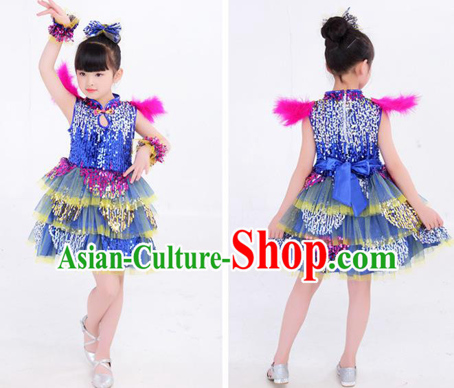 Top Girl Dance Deep Blue Dress Modern Dance Costume Children Day Clothing