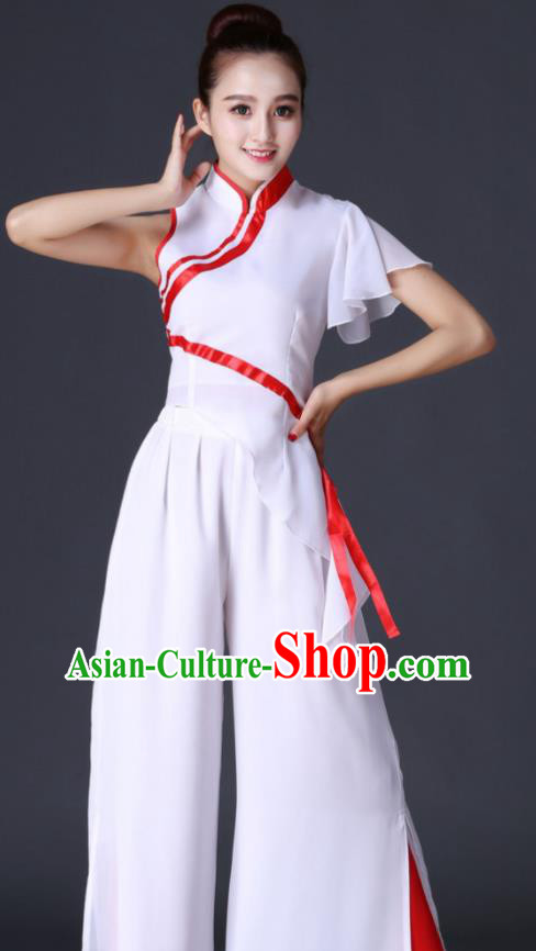 Chinese Folk Dance White Outfit Yangko Dance Costume Women Fan Dance Clothing