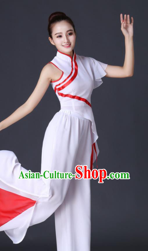 Chinese Folk Dance White Outfit Yangko Dance Costume Women Fan Dance Clothing