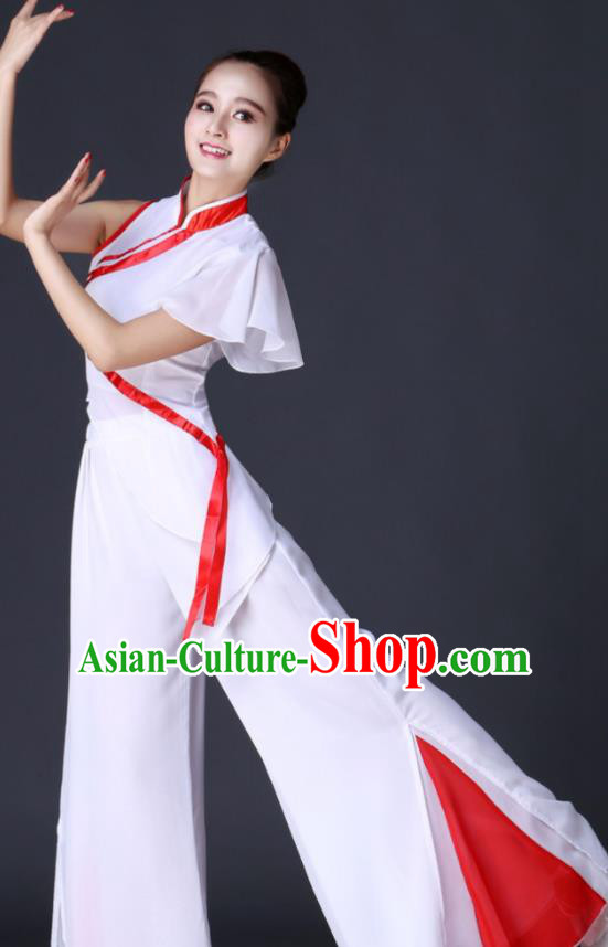 Chinese Folk Dance White Outfit Yangko Dance Costume Women Fan Dance Clothing