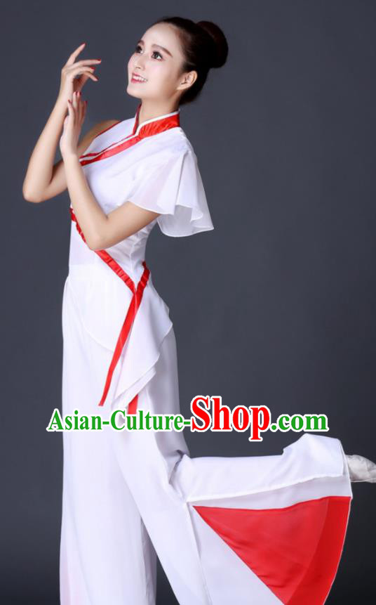Chinese Folk Dance White Outfit Yangko Dance Costume Women Fan Dance Clothing