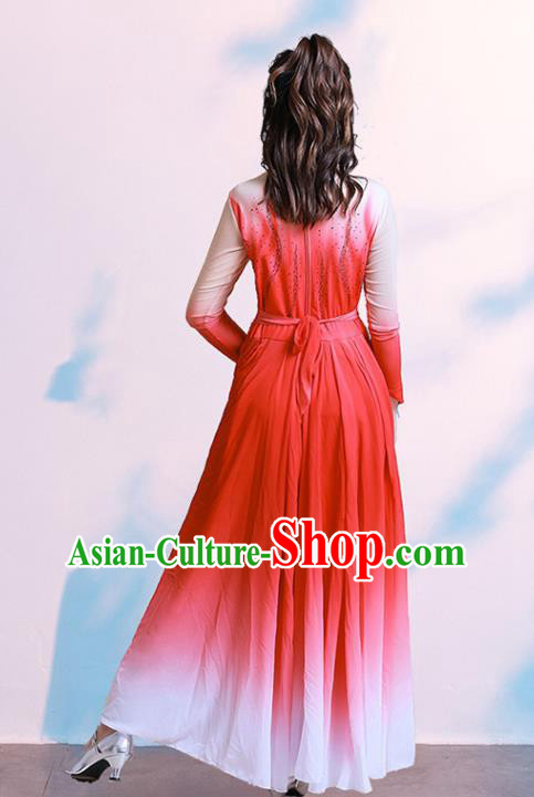 Chinese Women Group Dance Clothing Modern Dance Gradient Pink Dress Opening Dance Costume