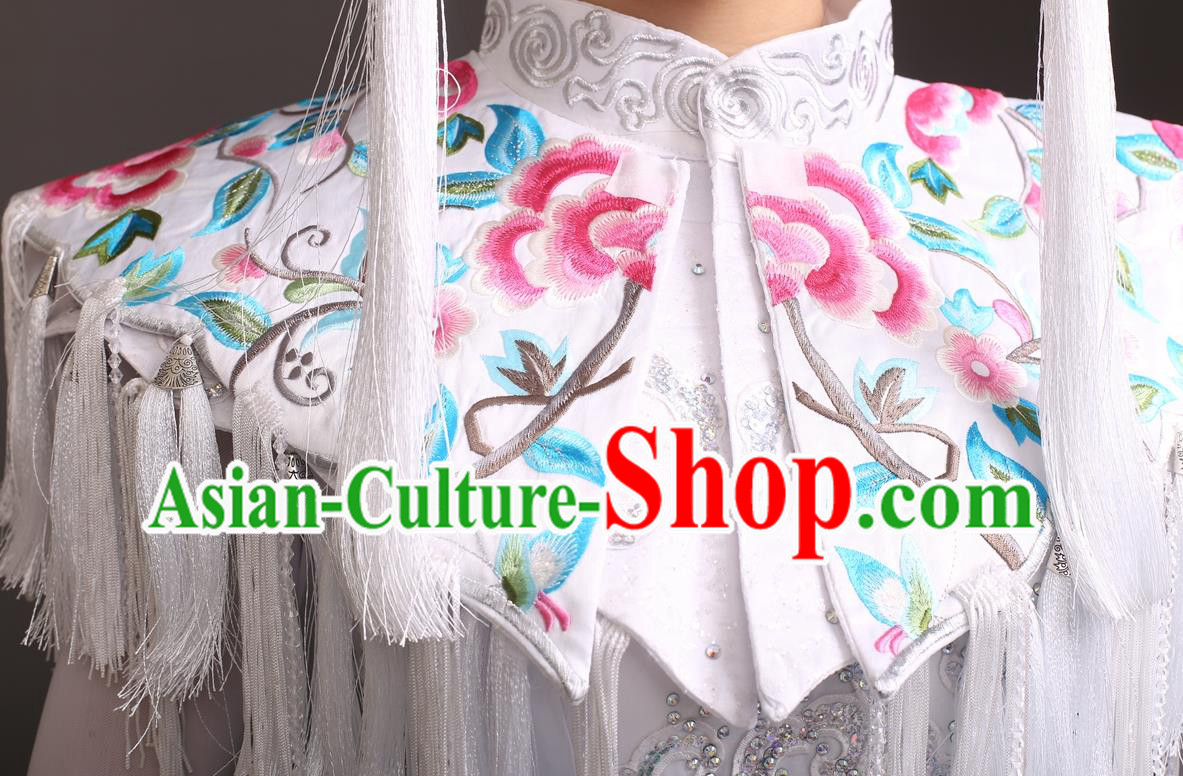 Chinese Ethnic Festival Clothing Folk Dance White Dress Qiang Nationality Dance Costume