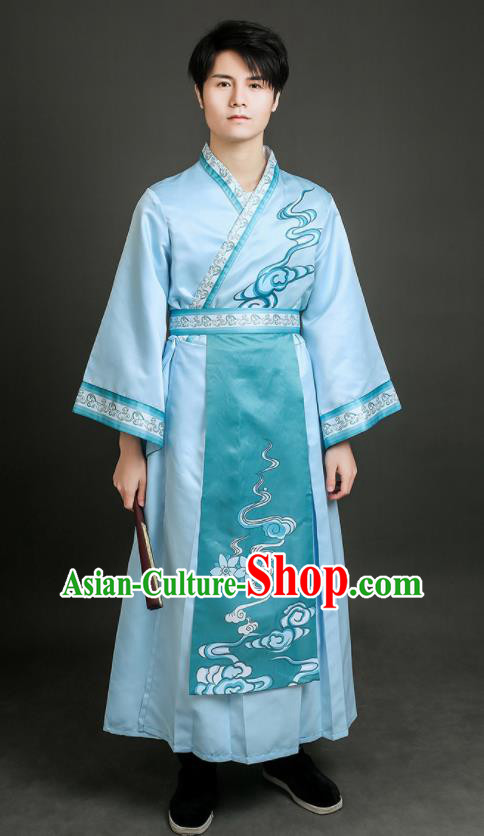 Chinese Swordsman Dance Blue Dress Ancient Prince Garment Costume Classical Dance Clothing