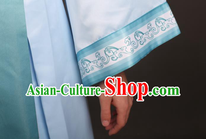 Chinese Swordsman Dance Blue Dress Ancient Prince Garment Costume Classical Dance Clothing