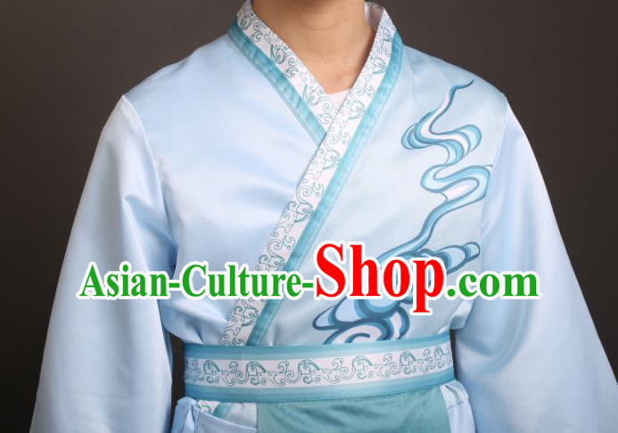 Chinese Swordsman Dance Blue Dress Ancient Prince Garment Costume Classical Dance Clothing