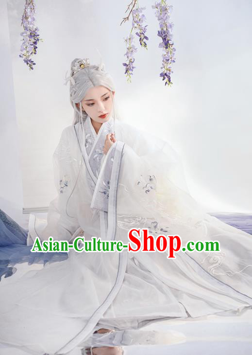 Chinese Song Dynasty Court Princess Costumes Traditional Hanfu Dress Ancient Goddess White Clothing