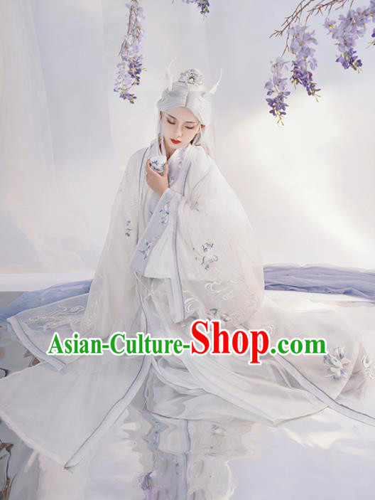 Chinese Song Dynasty Court Princess Costumes Traditional Hanfu Dress Ancient Goddess White Clothing