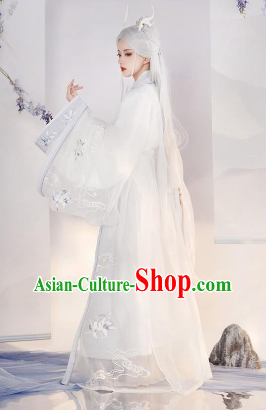 Chinese Song Dynasty Court Princess Costumes Traditional Hanfu Dress Ancient Goddess White Clothing