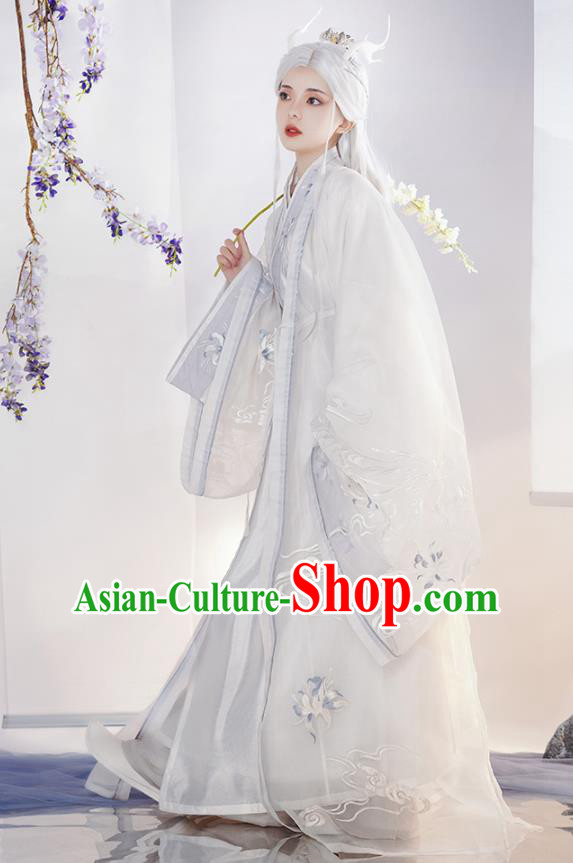 Chinese Song Dynasty Court Princess Costumes Traditional Hanfu Dress Ancient Goddess White Clothing