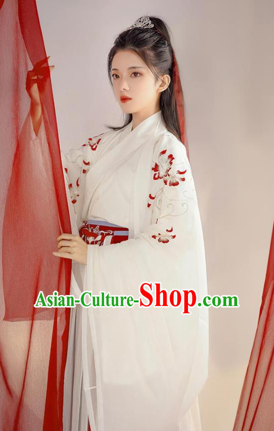 Chinese Ancient Prince White Clothing Song Dynasty Scholar Costumes Traditional Hanfu Garments