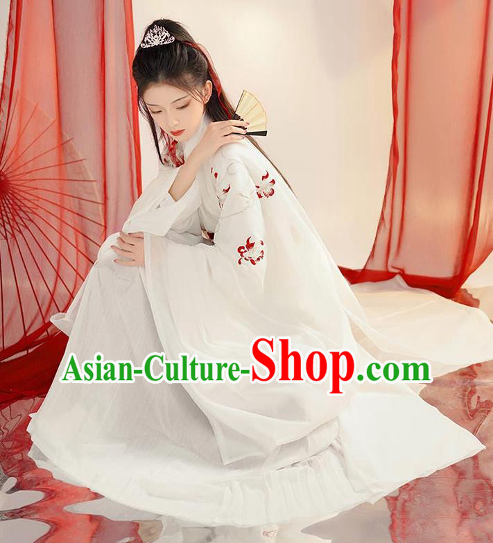Chinese Ancient Prince White Clothing Song Dynasty Scholar Costumes Traditional Hanfu Garments