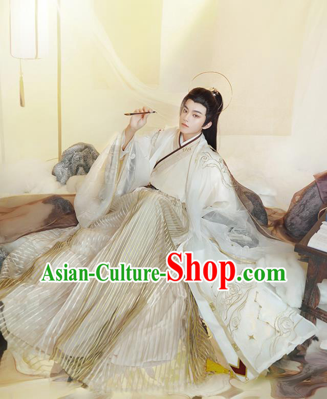 Chinese Traditional Embroidered Hanfu Garments Ancient Taoist Priest Clothing Jin Dynasty Noble Childe Costumes