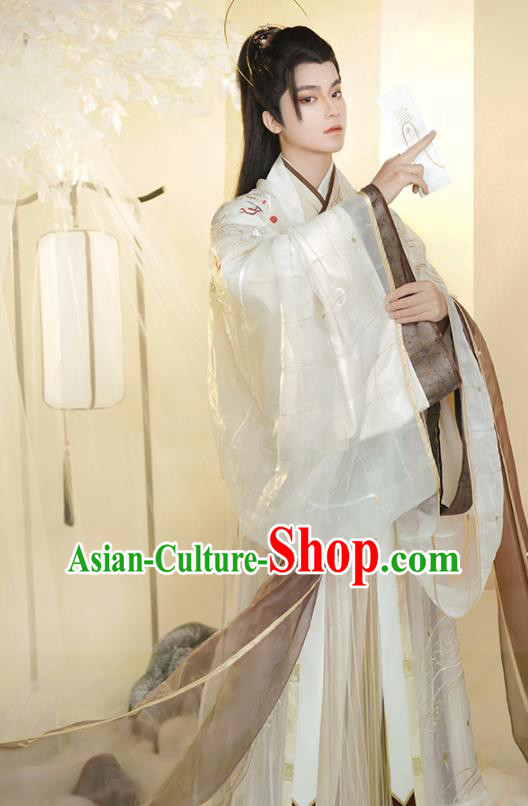 Chinese Traditional Embroidered Hanfu Garments Ancient Taoist Priest Clothing Jin Dynasty Noble Childe Costumes