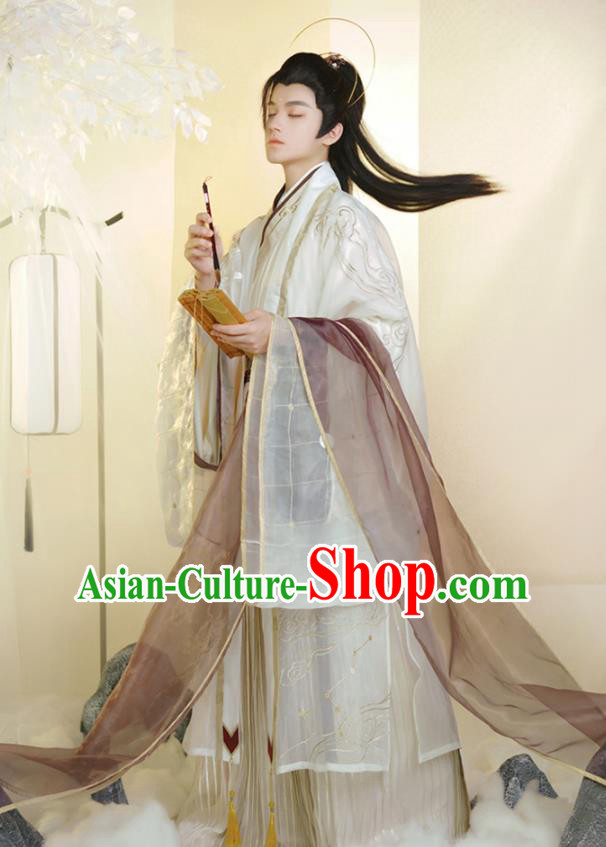 Chinese Traditional Embroidered Hanfu Garments Ancient Taoist Priest Clothing Jin Dynasty Noble Childe Costumes