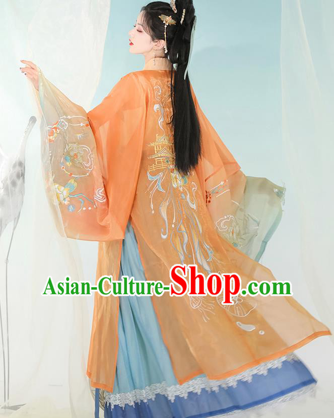 Chinese Song Dynasty Princess Embroidered Dress Traditional Hanfu Garment Costumes Ancient Palace Lady Clothing