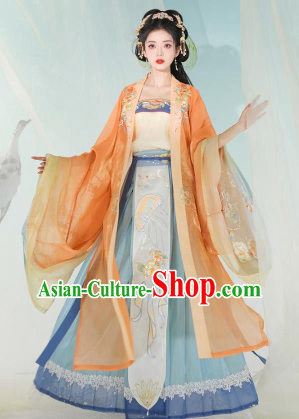 Chinese Song Dynasty Princess Embroidered Dress Traditional Hanfu Garment Costumes Ancient Palace Lady Clothing