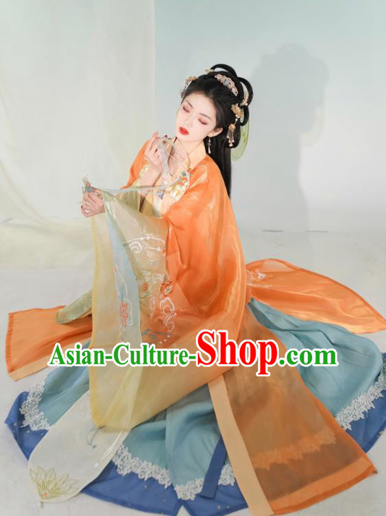 Chinese Song Dynasty Princess Embroidered Dress Traditional Hanfu Garment Costumes Ancient Palace Lady Clothing