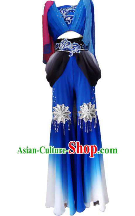 Chinese Dunhuang Stage Performance Deep Blue Outfit Flying Apsaras Dance Garment Costumes Classical Dance Clothing