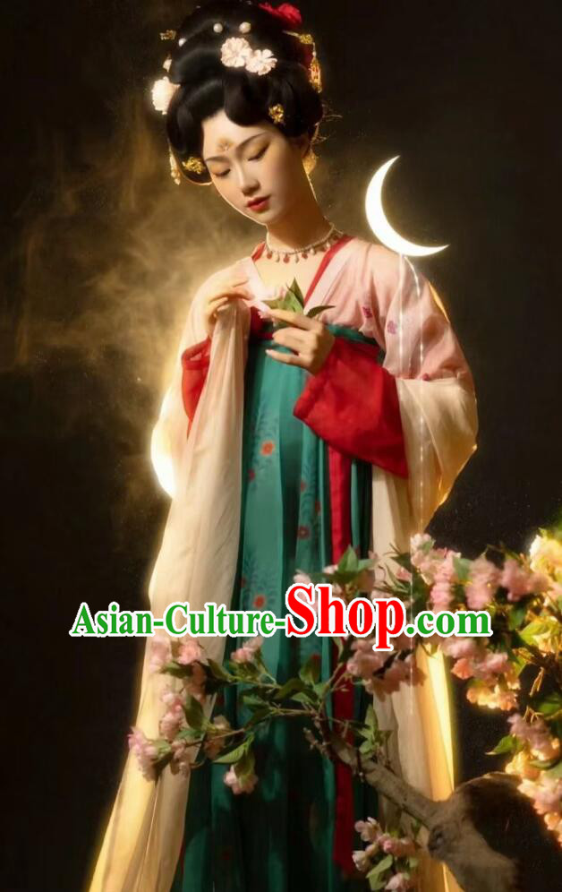 Chinese Ancient Palace Princess Green Dress Clothing Tang Dynasty Garment Costumes