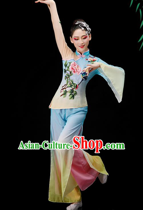 Chinese Women Group Dance Clothing Yangko Dance Outfit Folk Dance Costume Fan Dance Suit
