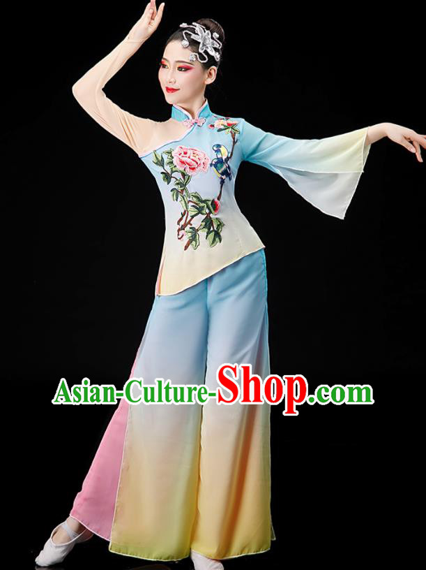 Chinese Women Group Dance Clothing Yangko Dance Outfit Folk Dance Costume Fan Dance Suit