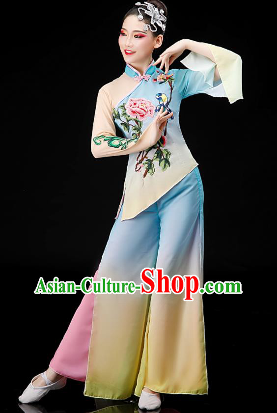Chinese Women Group Dance Clothing Yangko Dance Outfit Folk Dance Costume Fan Dance Suit