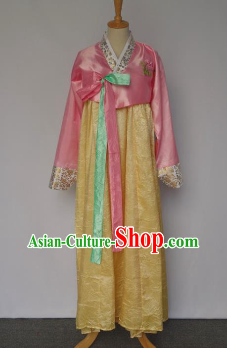 Chinese Classical Dance Garment Costumes Korean Dance Clothing Pink Blouse and Yellow Dress