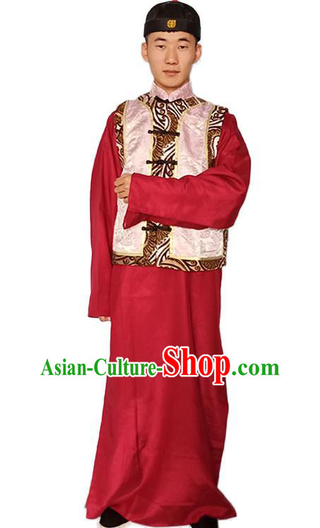 Chinese Traditional Young Master Red Outfit Qing Dynasty Childe Clothing Ancient Landlord Garment Costumes
